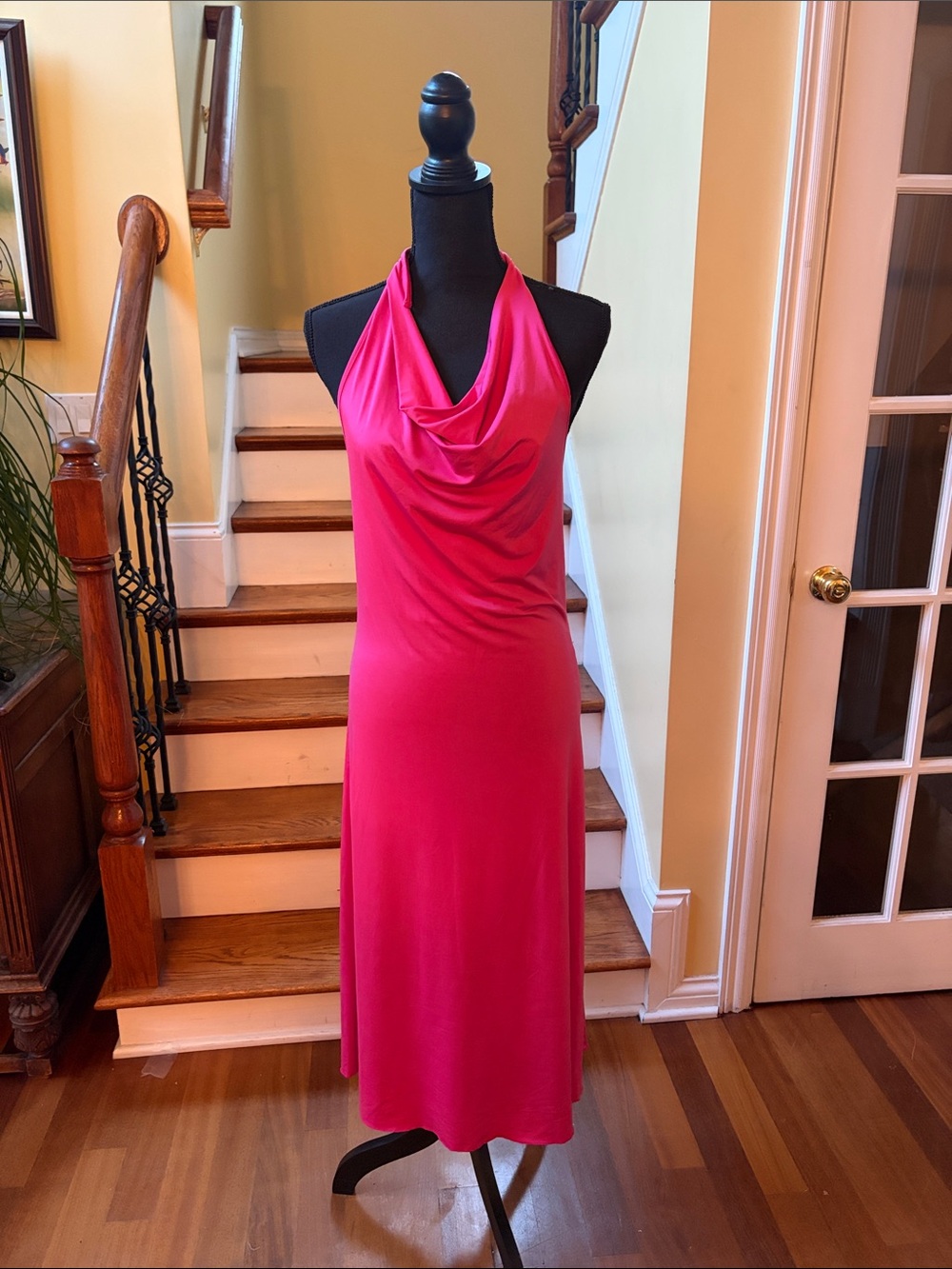 Sincerely Jules Hot Pink Halter Cowl Midi Dress